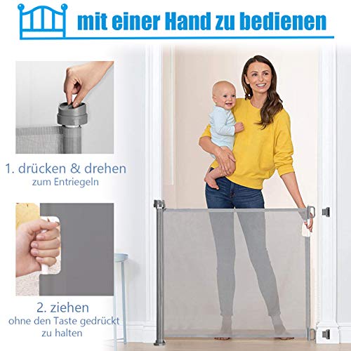 Extendable Baby Gate, Door Safety Gate Roll One-Hand Operation Door Gate