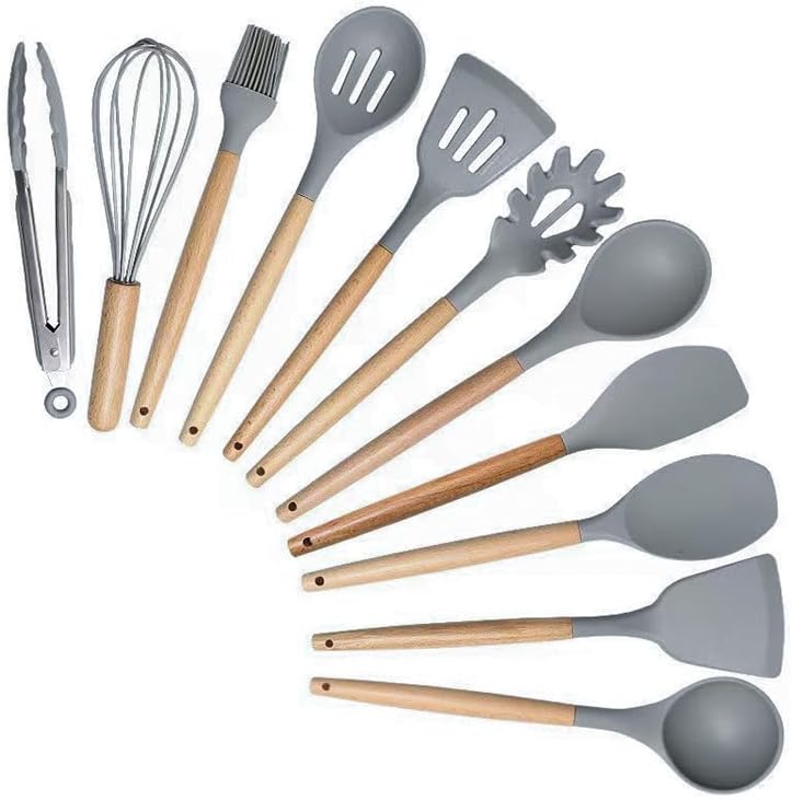 Kitchen Utensils Set of 19 Silicone Cooking Utensils with Holder Non stick Cookware Friendly And Heat Resistant Grey UAE SHIP HUB