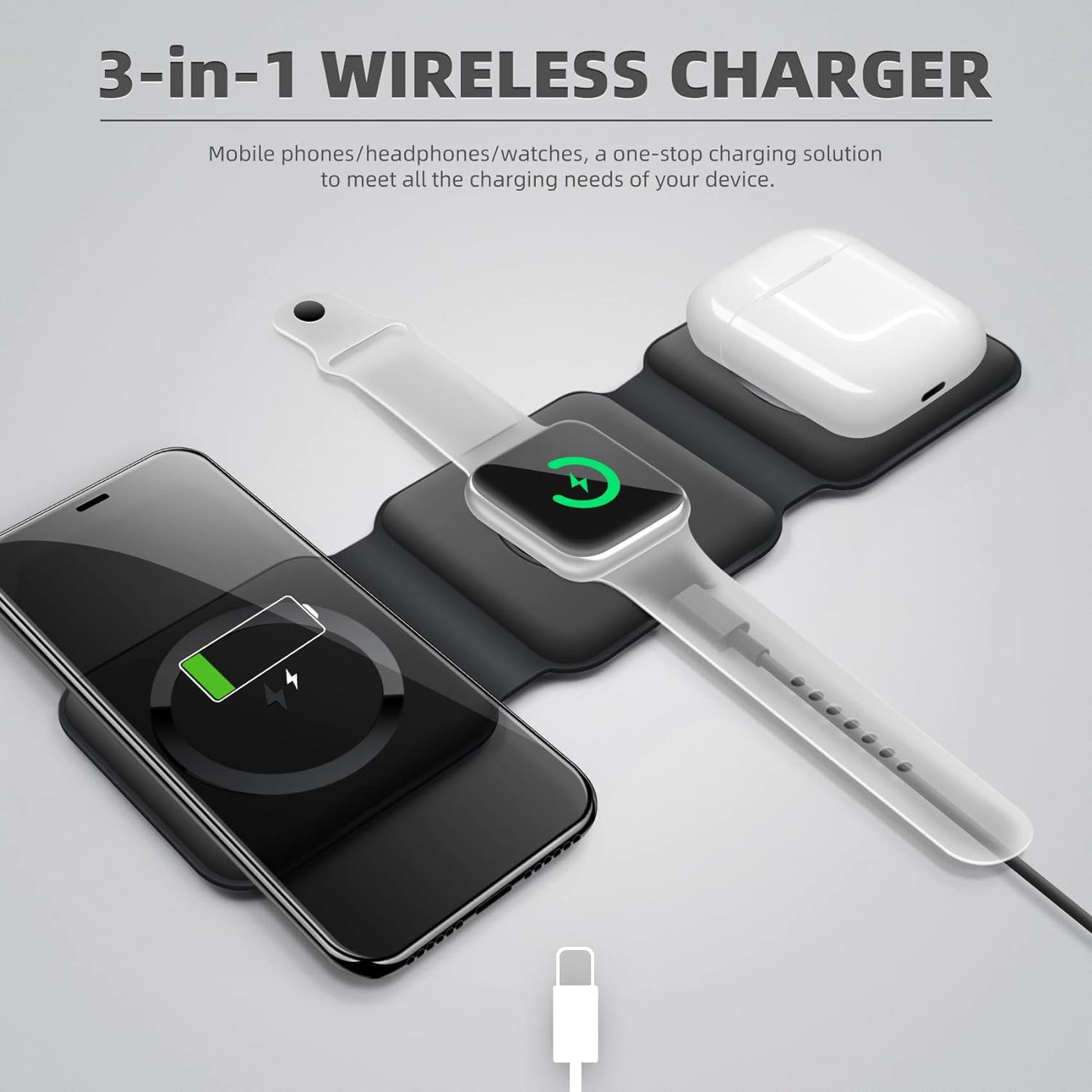 Wireless Charger 3 in 1 – Magnetic and Foldable Wireless Charging Stand Compatible with iPhones / Android