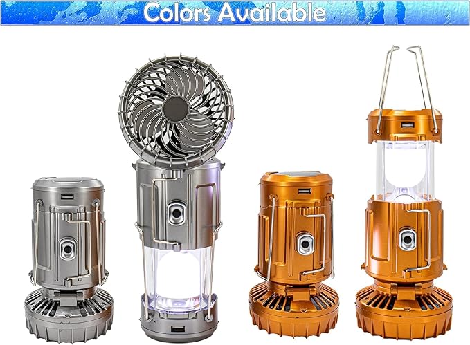 Rechargeable Solar LED Camping Lanterns with Fan, Solar and Battery for Mobile charging