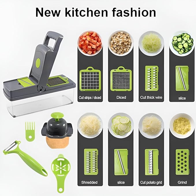 14 in 1 Multifunctional Vegetable Chopper, Mandoline Dicer, Slicer, With Container Box