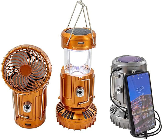 Rechargeable Solar LED Camping Lanterns with Fan, Solar and Battery for Mobile charging