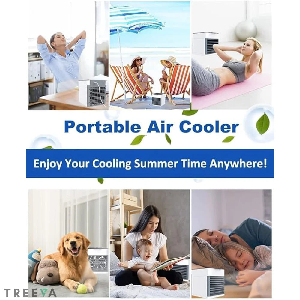 Portable Mini AC Cooler with Humidifier, USB, and LED lights