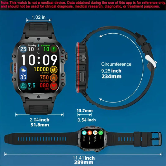 NEW RUGGED SMART WATCH MEN WIRELESS CALL IP68 WATERPROOF SPORT FITNESS AI VOICE OUTDOOR 100+ SPORTS MODE