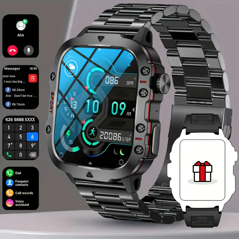 NEW RUGGED SMART WATCH MEN WIRELESS CALL IP68 WATERPROOF SPORT FITNESS AI VOICE OUTDOOR 100+ SPORTS MODE